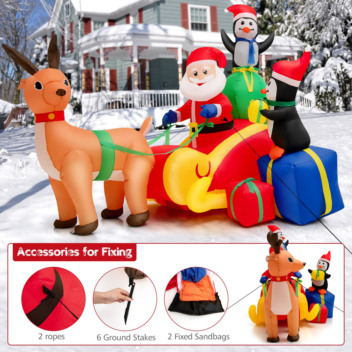 180CM Christmas Inflatable Lighted Santa Claus on Reindeer Sleigh