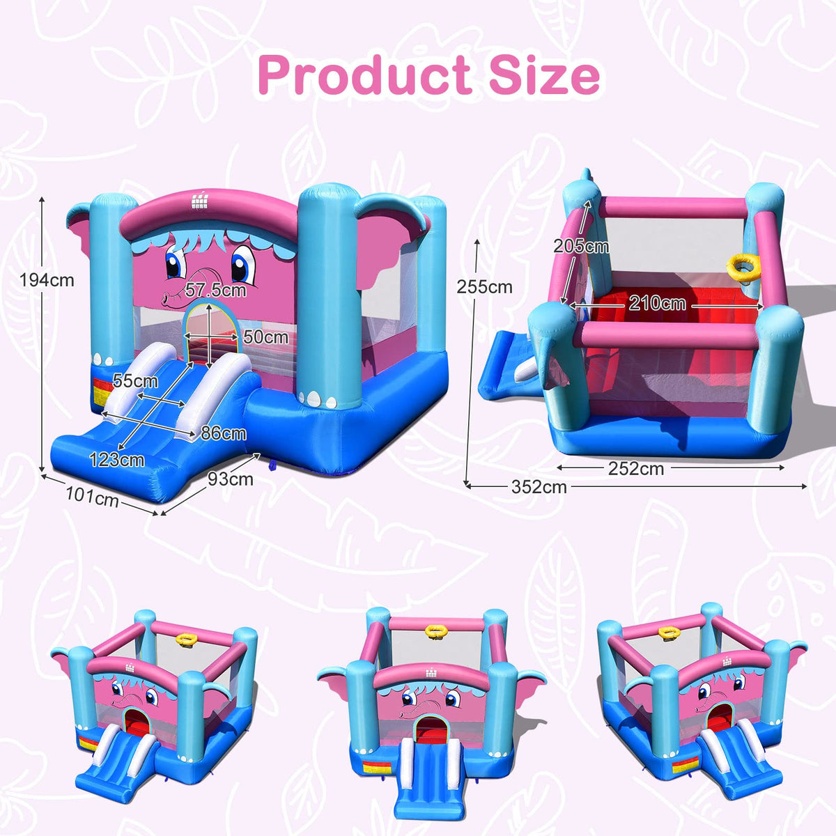 3-in-1 Elephant Theme Kids Jumping Castle with Jumping Area, Slide & Basketball Rim