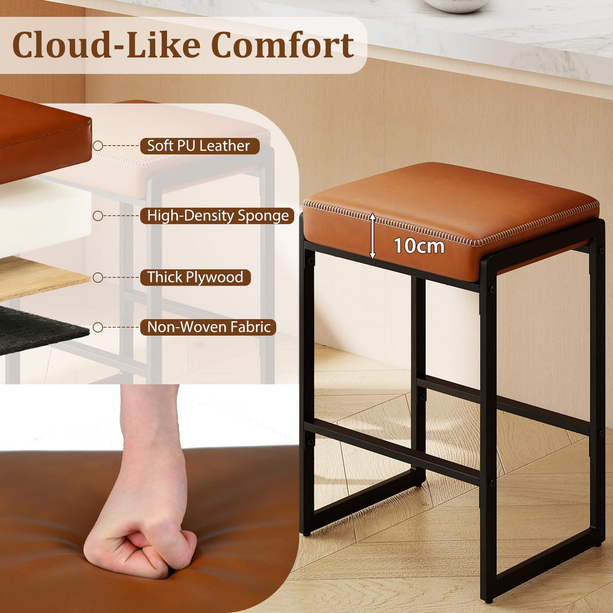 26 Inch Bar Stools Set of 2 with Faux Leather Upholstered Seat for Dining Room