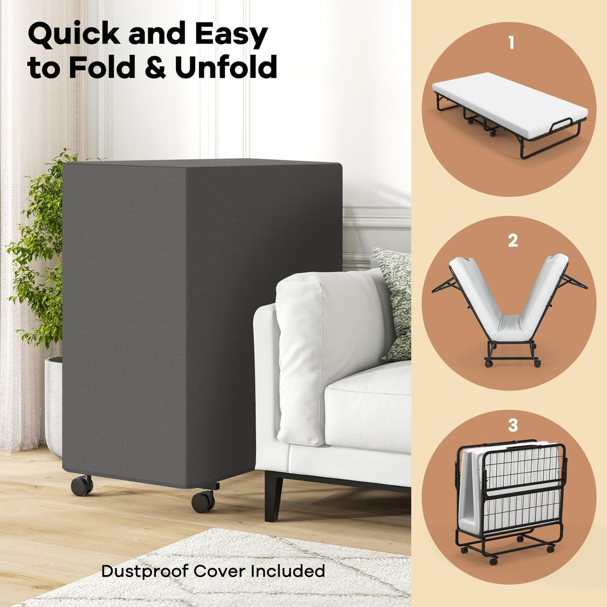 Single Size Folding Bed with Memory Foam Mattress & Pillow