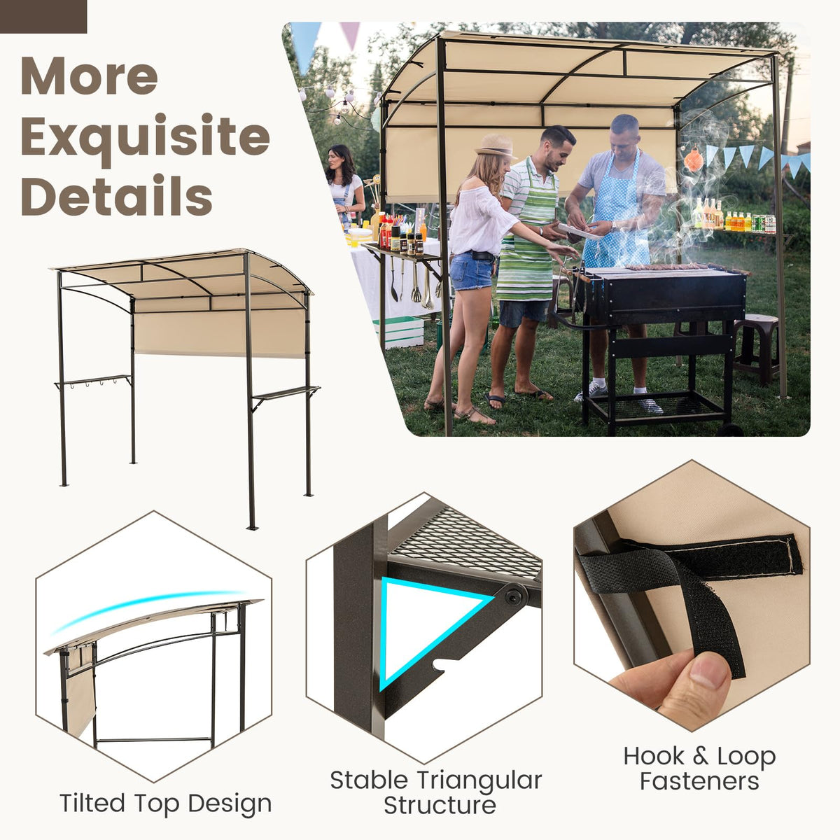 Patio Barbecue Canopy with Serving Shelf and Storage Hooks for Garden