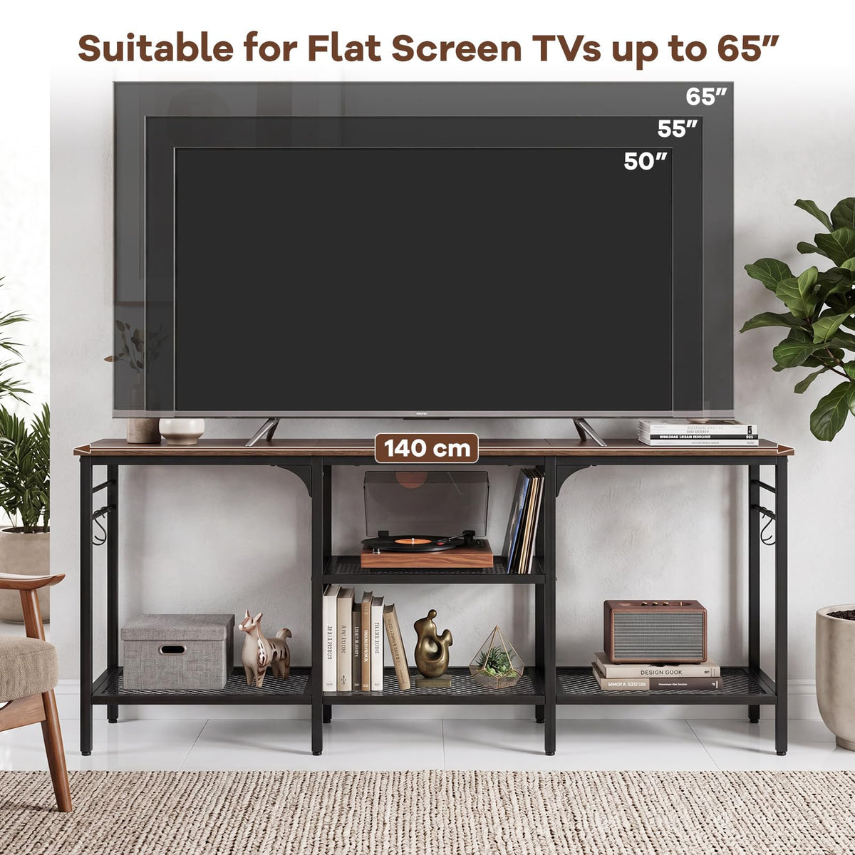 TV Stand Entertainment Center with 4 Open Storage Shelves