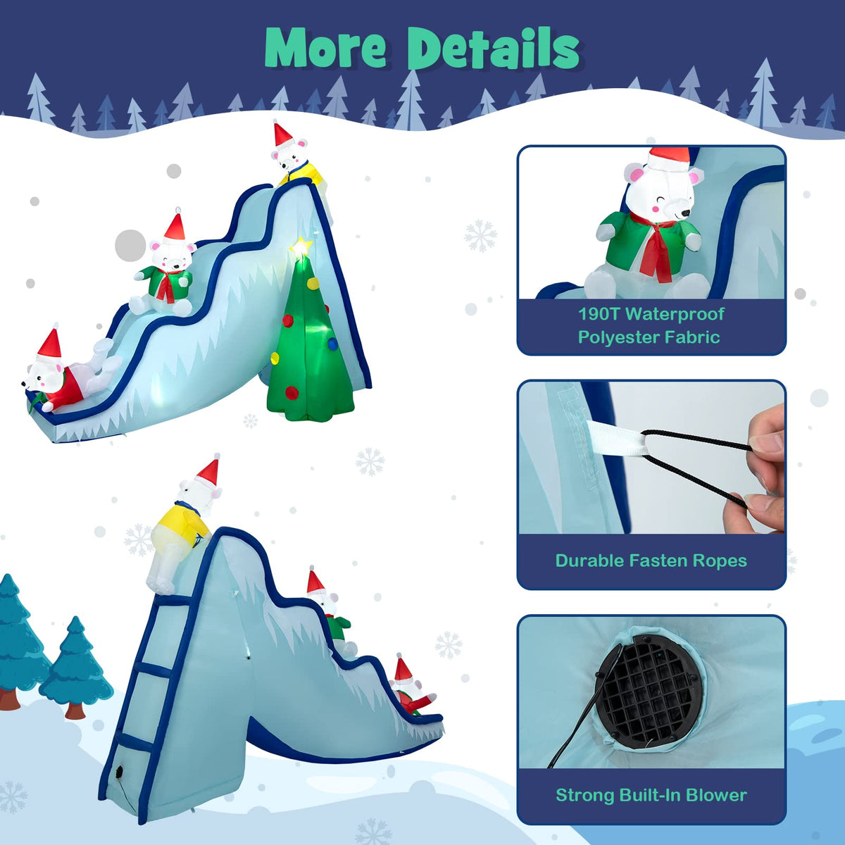 220CM Inflatable Polar Bear Slide Scene for Christmas Decoration