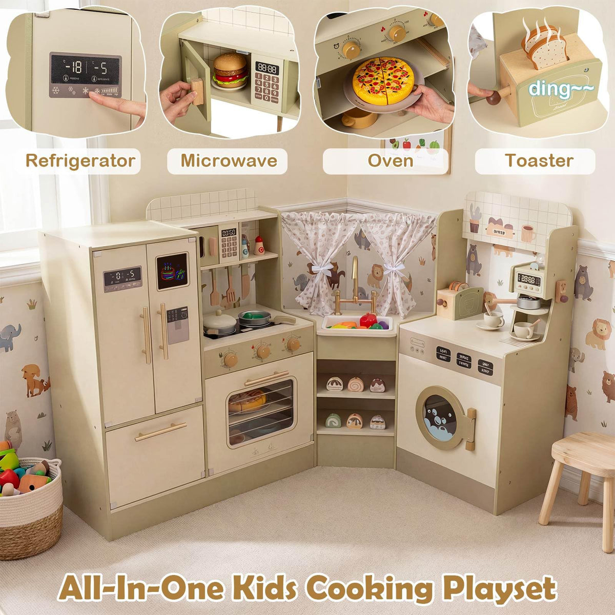 Kids Corner Pretend Kitchen Playset with Faucet Dishwasher Stoves