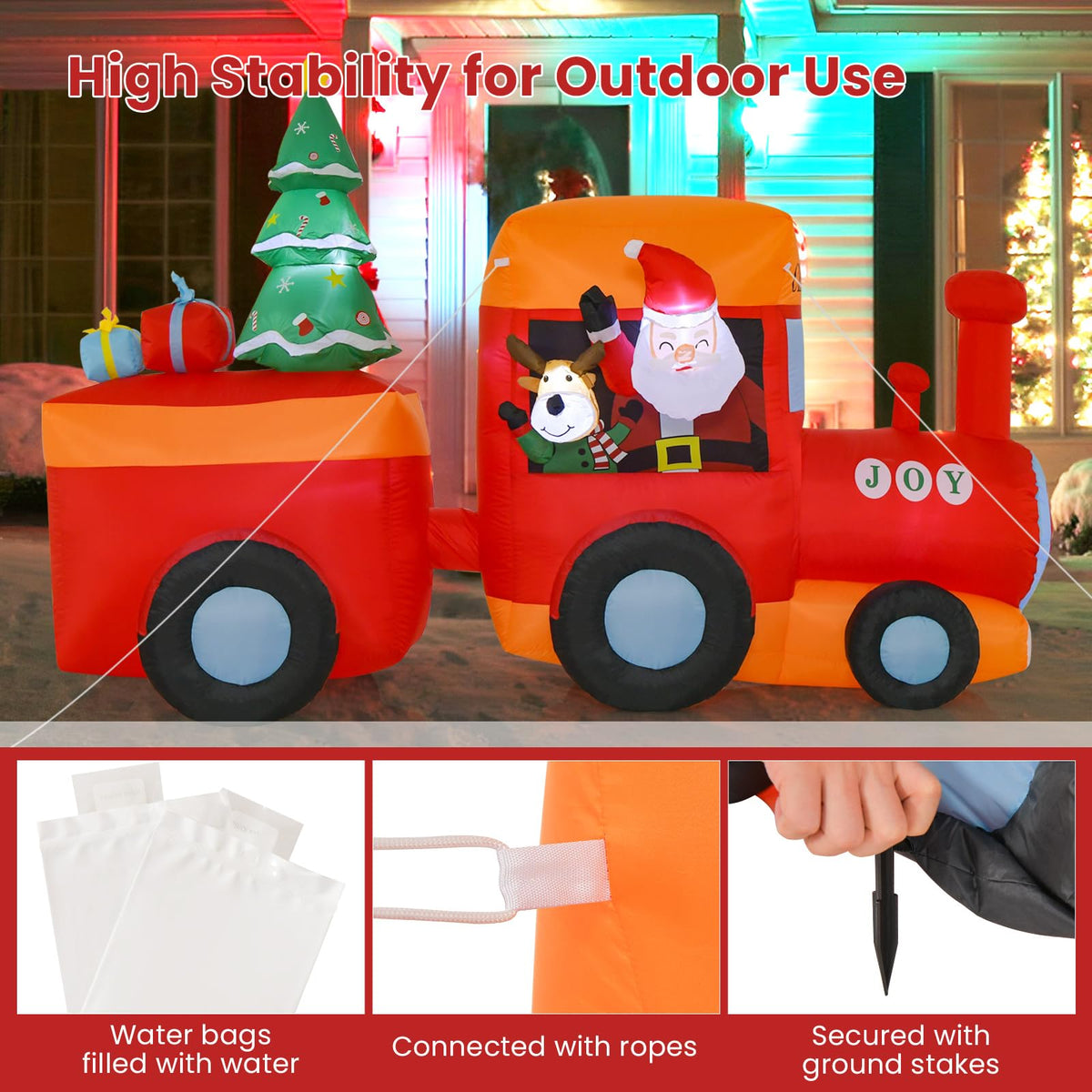 2.6M Christmas Inflatable Light Up Santa Train for Garden & Lawn
