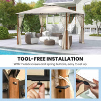3.6M x 3M Outdoor Patio Gazebo with Netting and 2-Tier Canopy Roof