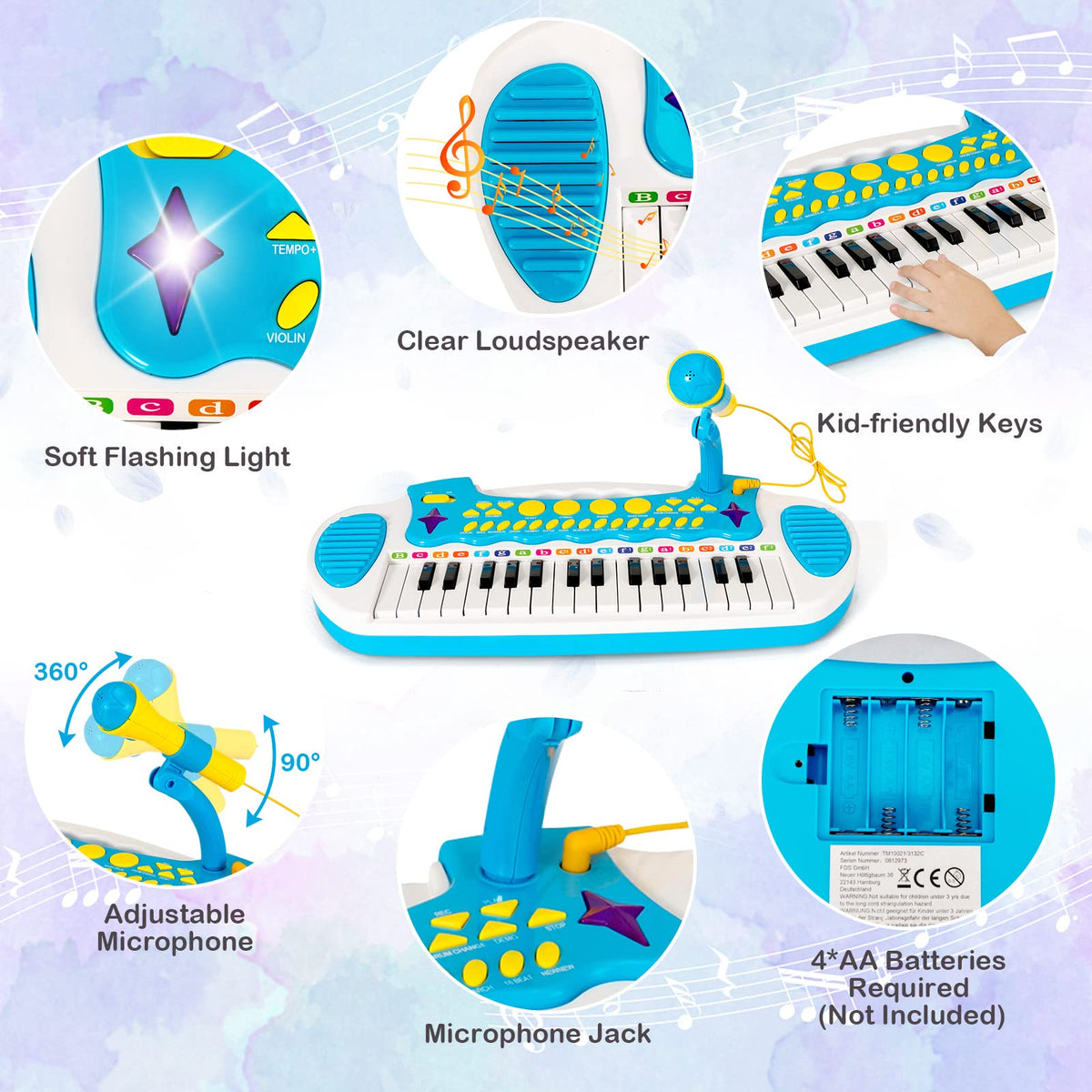 Portable Electronic 31-Key Kids Piano Keyboard Toy with Stool