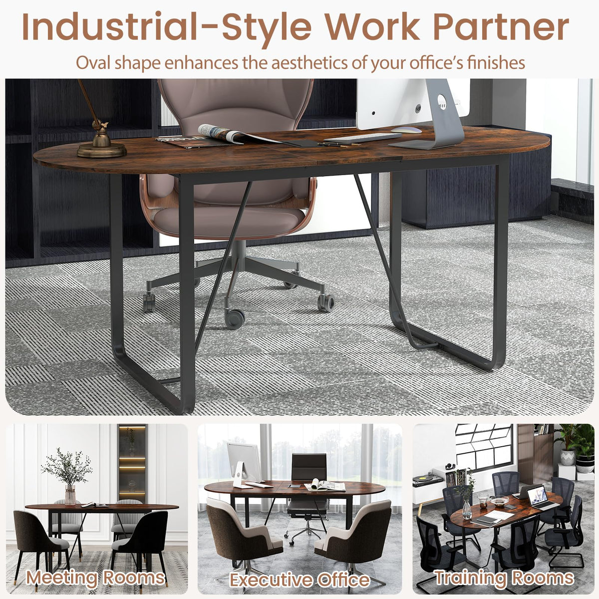 180cm Conference Table, Large Oval Meeting Table for 10 People