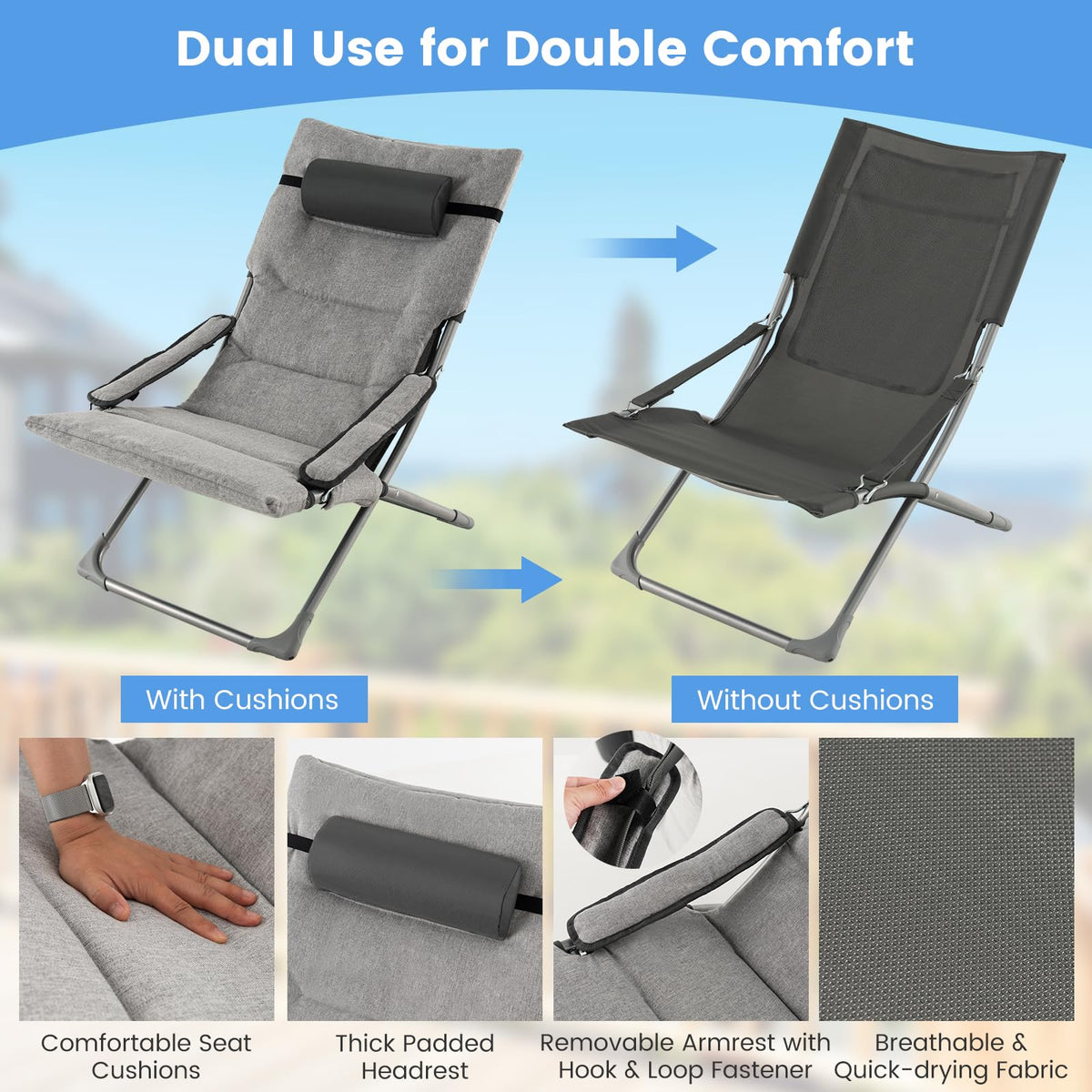 5 Piece Patio Sling Chair Set with Ottoman & Coffee Table for Garden