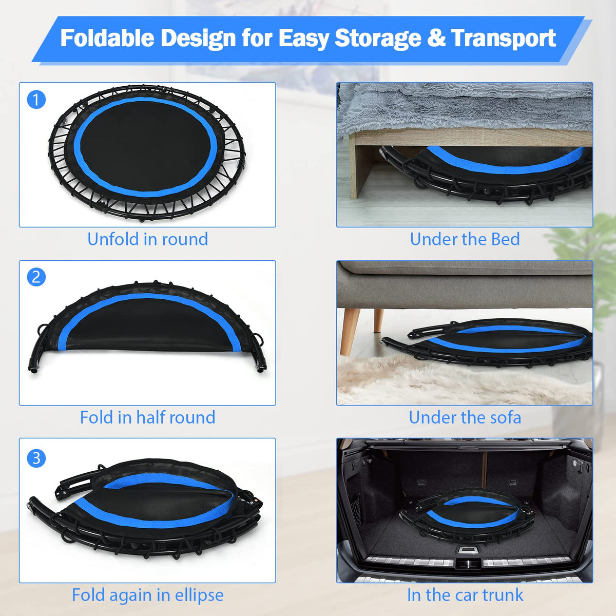 40” Foldable Trampoline with 2 Resistance Bands