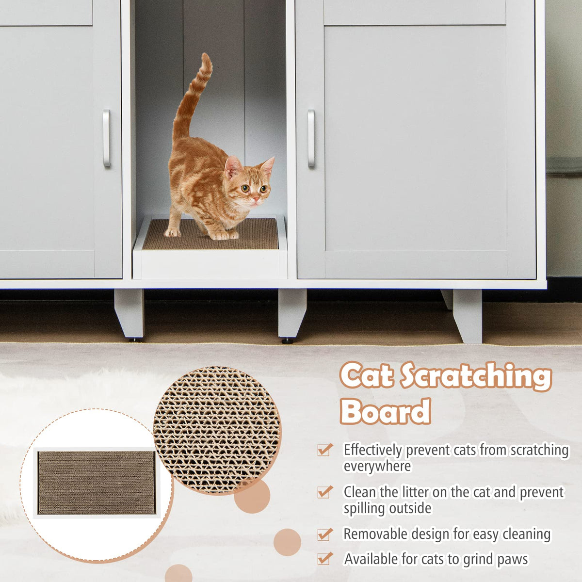 Cat Litter Box Enclosure Bench, Hidden Cat Box Washroom w/Doors