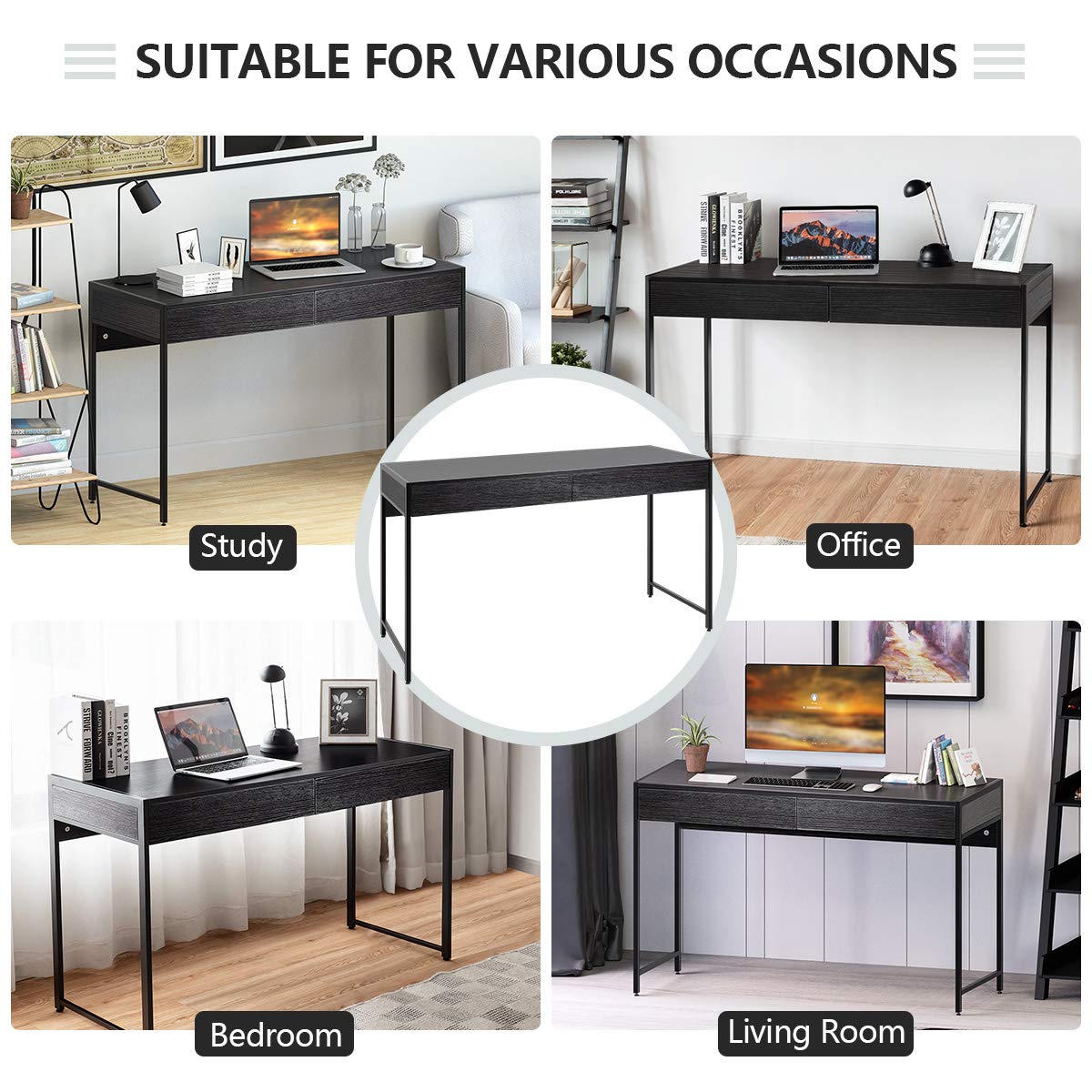 Giantex Computer Table Giantex Computer Desk, Home Office Desk w/ 2 Drawers & Sturdy Steel Fr ...