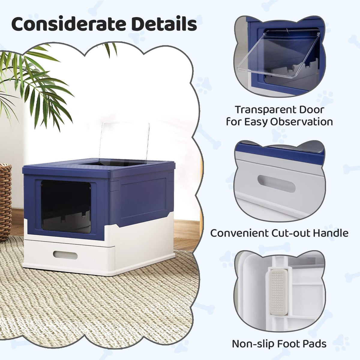 Foldable Cat Litter Box with Lid, Large Fully Enclosed Cat Toilet