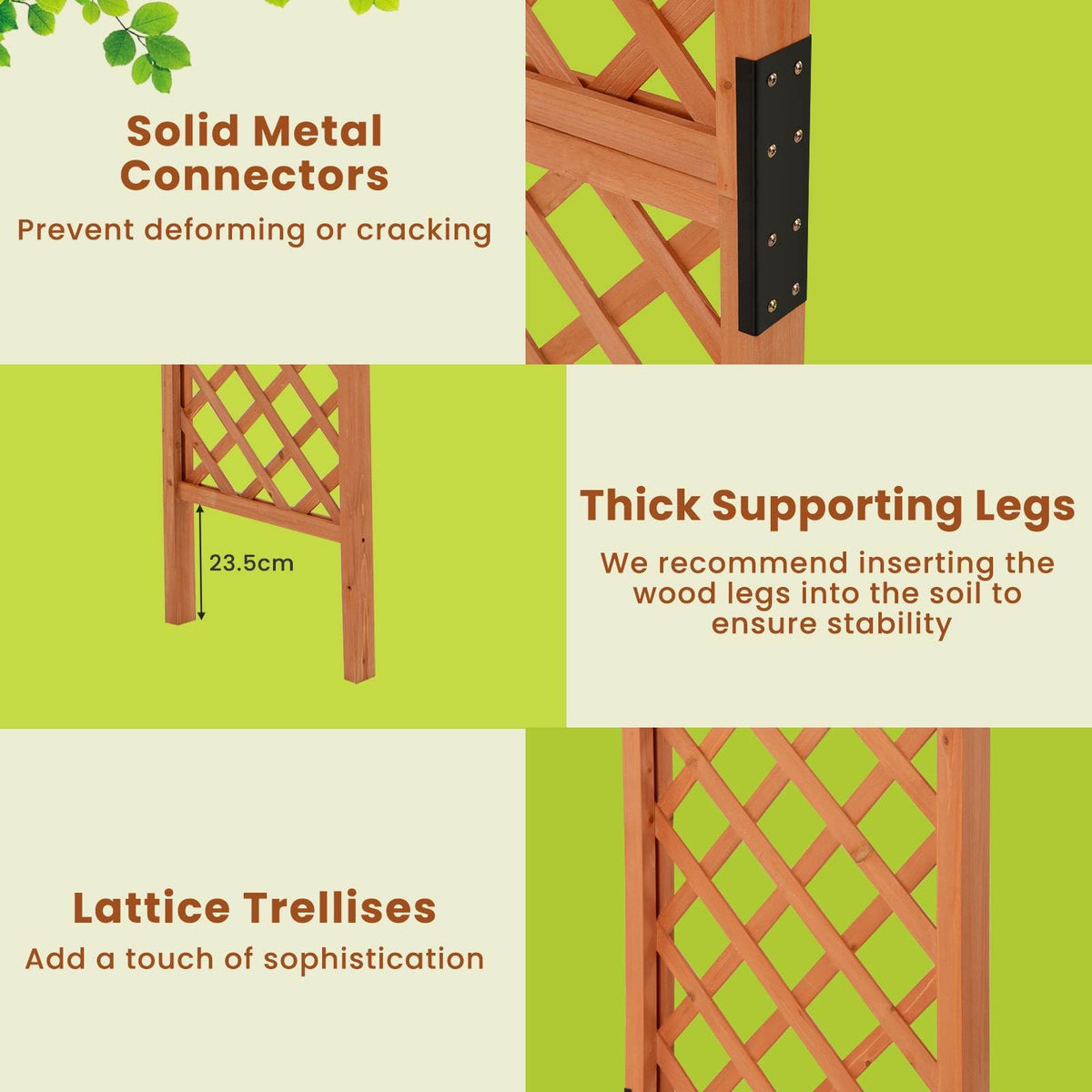 235 cm Garden Arch Wooden Arbor for Climbing Plants