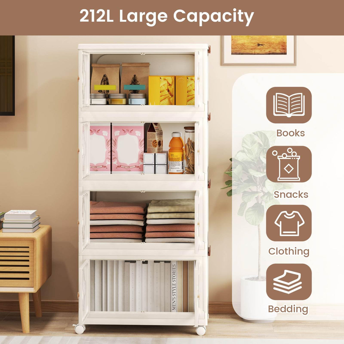 4-Tier Stackable Storage Bins with Lid 212L Closet Storage Organizer