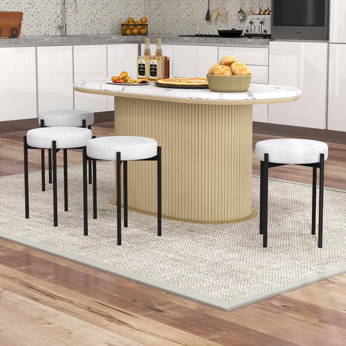 Bar Stools Set of 4 Home Upholstered Stools w/ Metal Legs & Anti-slip Foot Pads