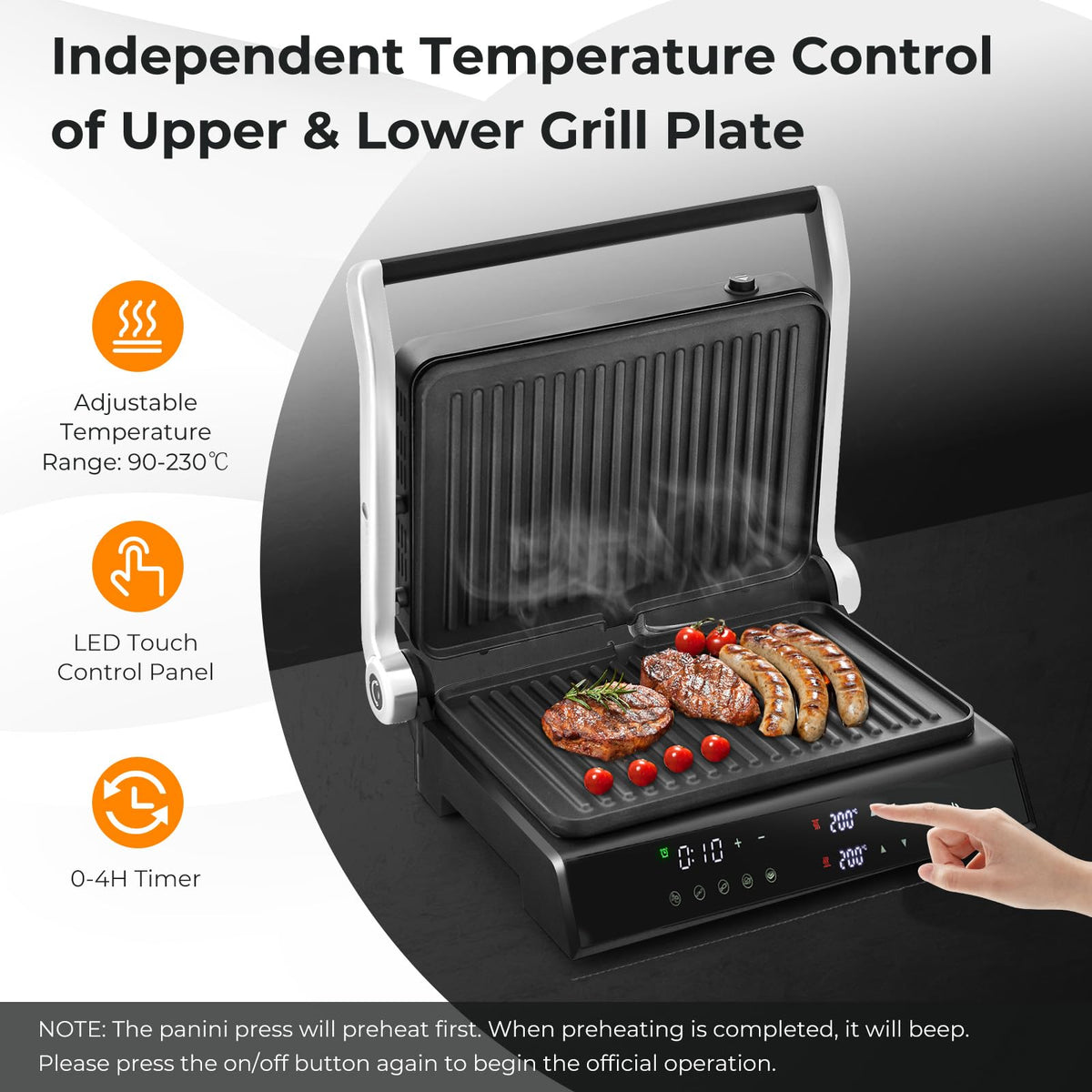 3 in 1 Indoor Grill with Nonstick Grill Plates & Removable Drip Tray