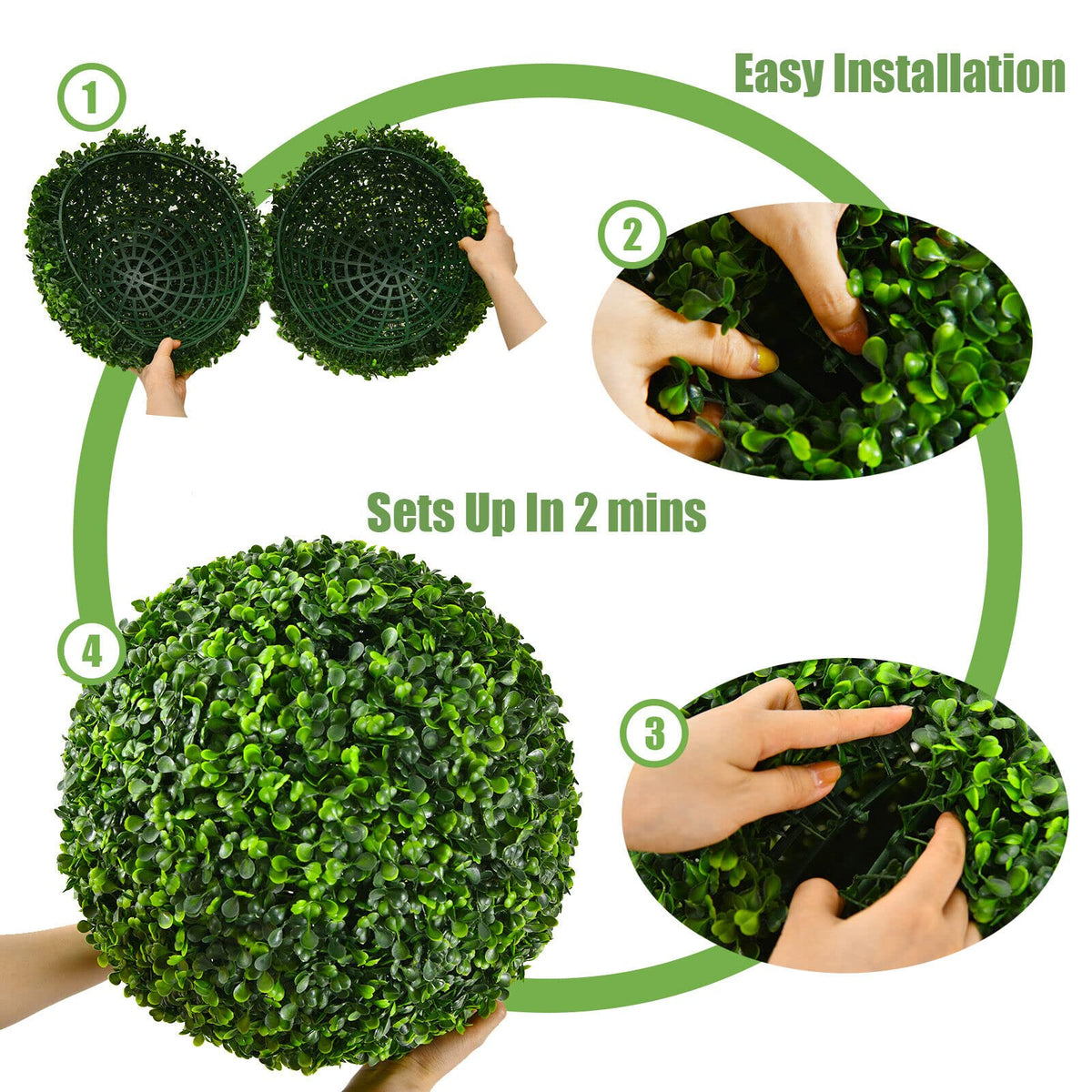 Giantex 2 PCS 40cm Artificial Topiary Ball, Sun Protection Realistic Topiary Tree Substitute Faux Plants Decoration Ball