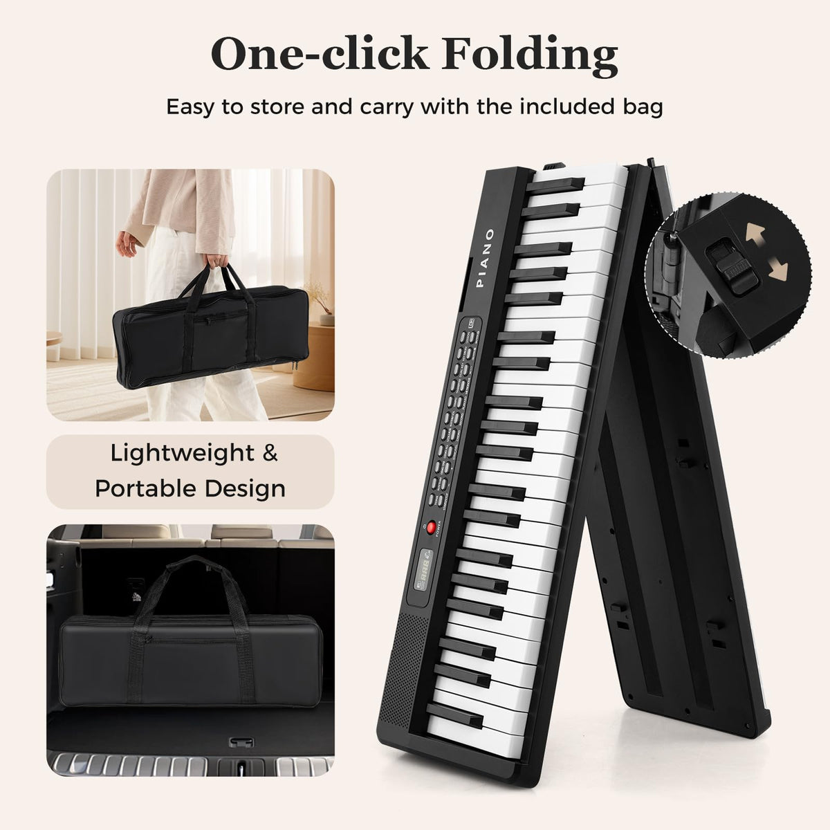 88 Key Foldable Piano Keyboard Portable Full Size Semi Weighted Electric Piano with MIDI Wireless Connection