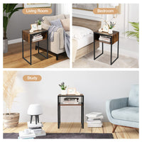 Giantex Industrial End Table, Retro Side Table with 2-Tier Open Storage Shelf, Rustic Brown