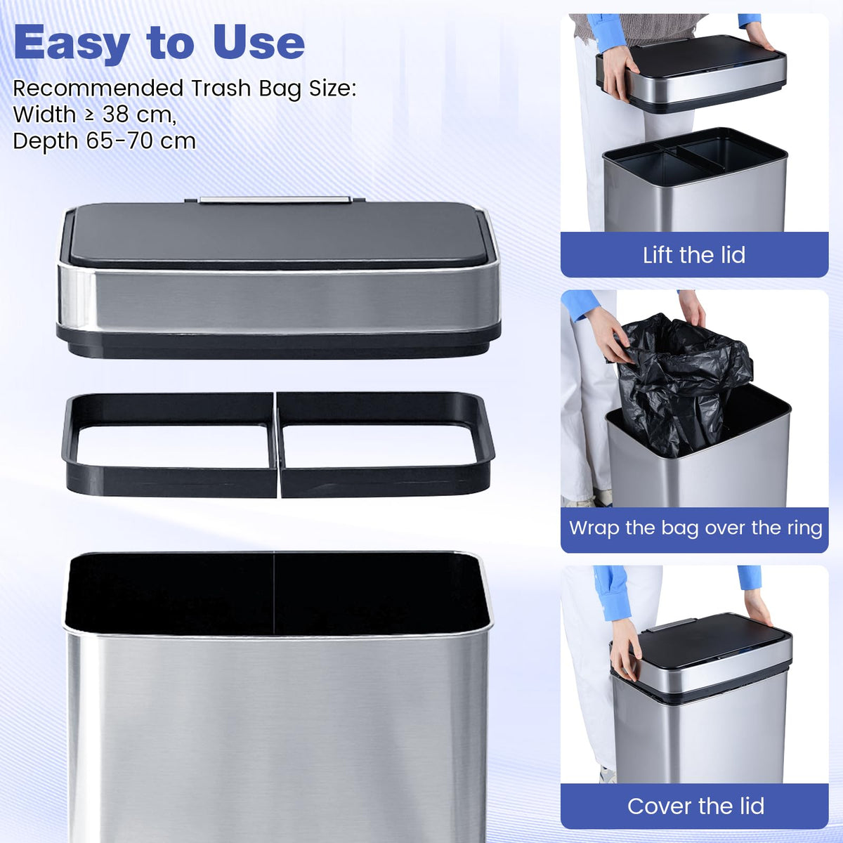 60L Automatic Touchless Waste Bin with Dual Compartments