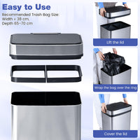 60L Automatic Touchless Waste Bin with Dual Compartments