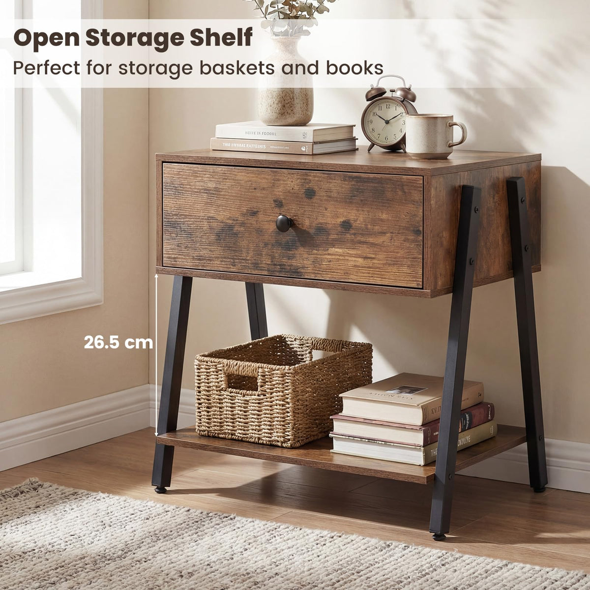 Giantex Industrial Nightstand with Drawer, Bedside Table