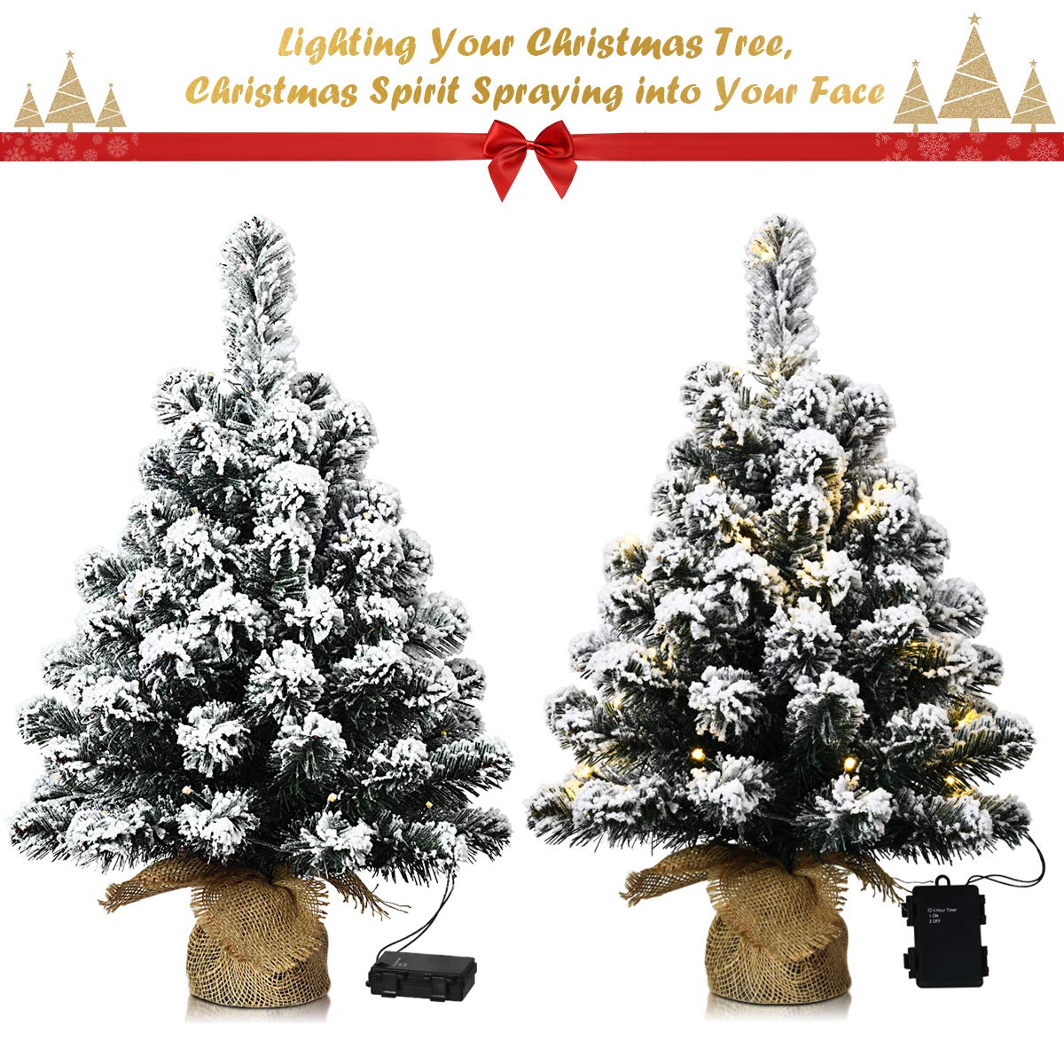 67cm Pre-Lit Snow Flocked Tabletop Christmas Tree with 8 Flash Modes
