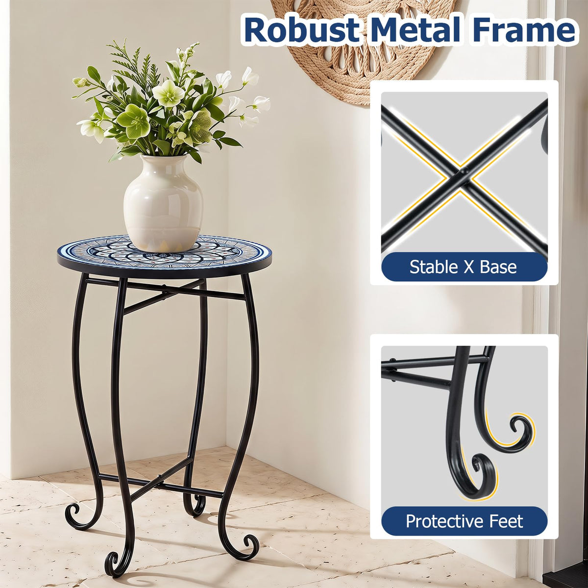 Outdoor Side Table Mosaic Patio Accent 35.5cm Coffee End Table