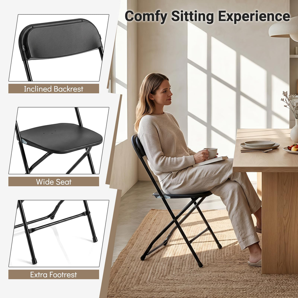 Giantex 4 Pack Folding Chairs, Portable & Foldable PP Chairs