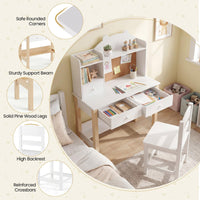 Kids Desk and Chair Set, Wooden Children Study Table with Storage Hutch