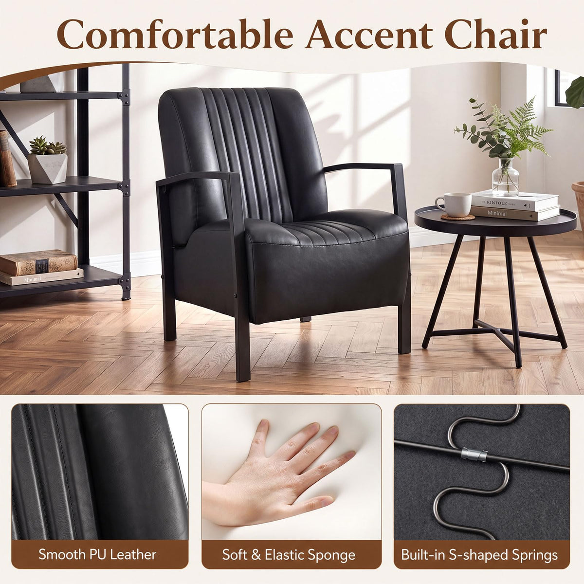 Giantex PU Leather Upholstered Armchair with Padded Seat & Back