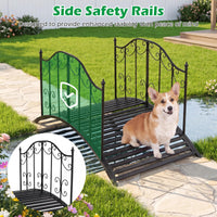 Garden Metal Bridge with Handrails, Outdoor Arched Bridge w/Dual Patterned Side Rails