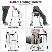 2-Button Folding Walker, Height Adjustable Walking Aid