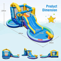 Inflatable Water Slide, Inflatable Water Park Jumping Castle w/2 Splash Pools, Basketball Hoop (Without Blower)