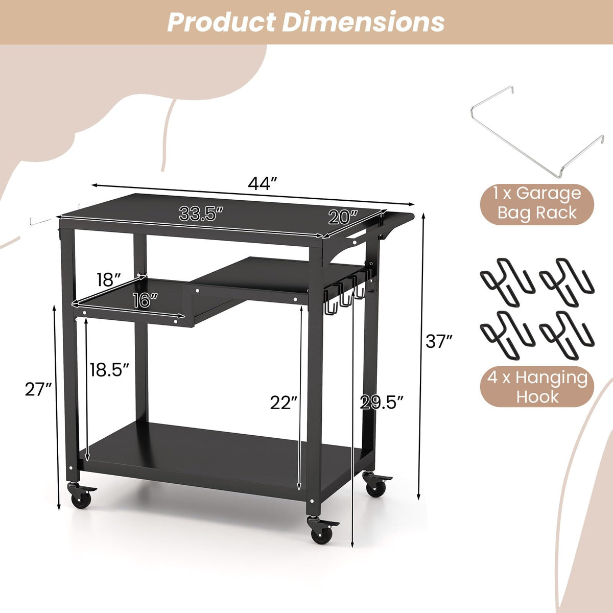 Giantex Three-Shelf Outdoor Cooking Prep Table with Garbage Bag Holder