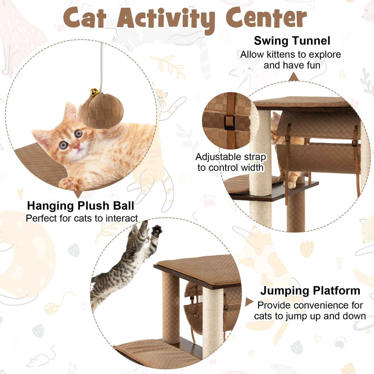 Modern Cat Tree Tower, Multi-level Cat Activity Center with Top Perch, Large Hammock, Cozy Condo