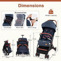 Lightweight Baby Stroller w/ Mesh Net, Compact Toddler Travel Stroller for Airplane