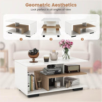 Coffee Table Modern Rectangular Center Table w/ L-Shaped Middle Storage Shelf