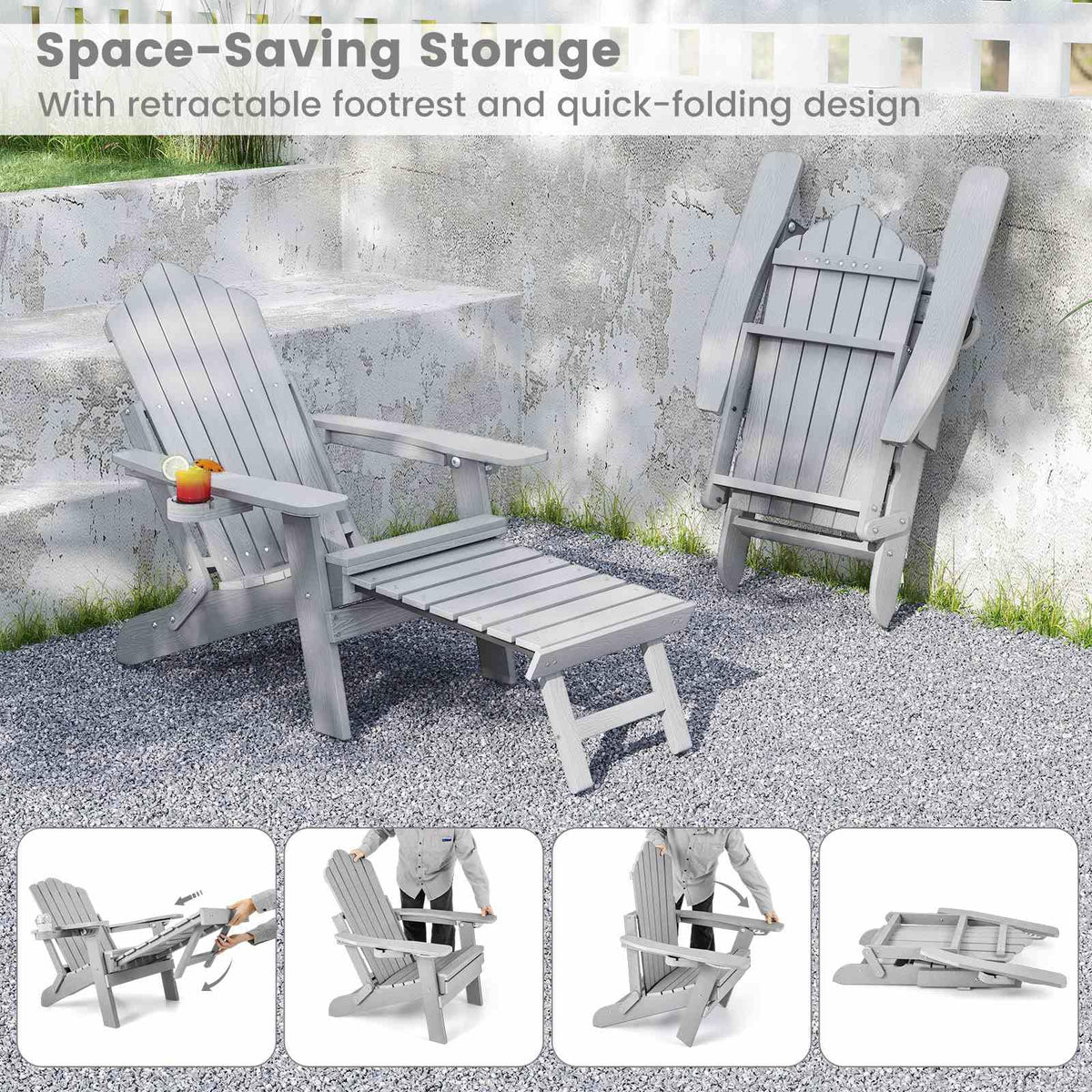 All-Weather HIPS 180kg Loaded Lounge Chair with Retractable Footrest