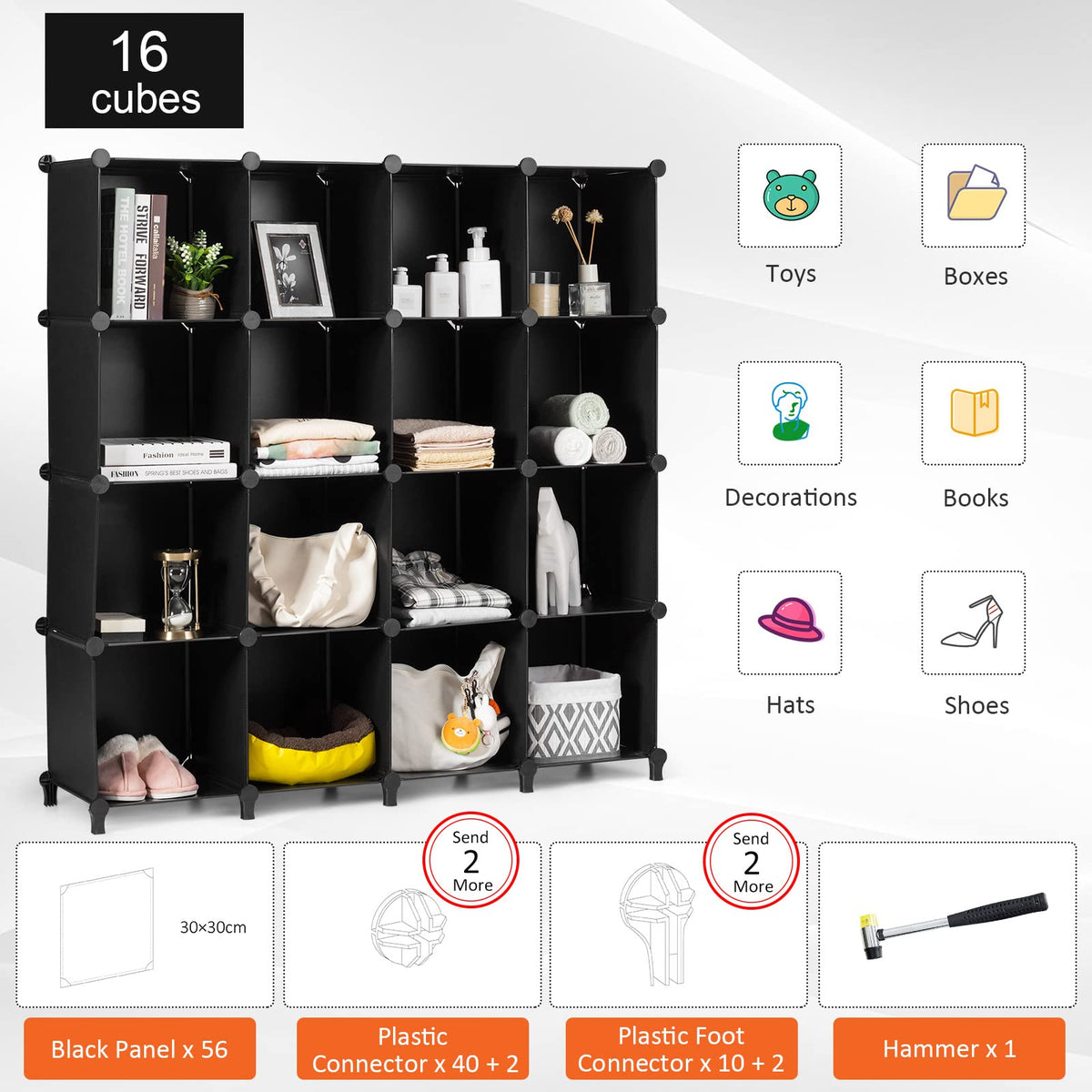 Modular Cube Cabinet, 16 Cubes Plastic Storage Organiser Units