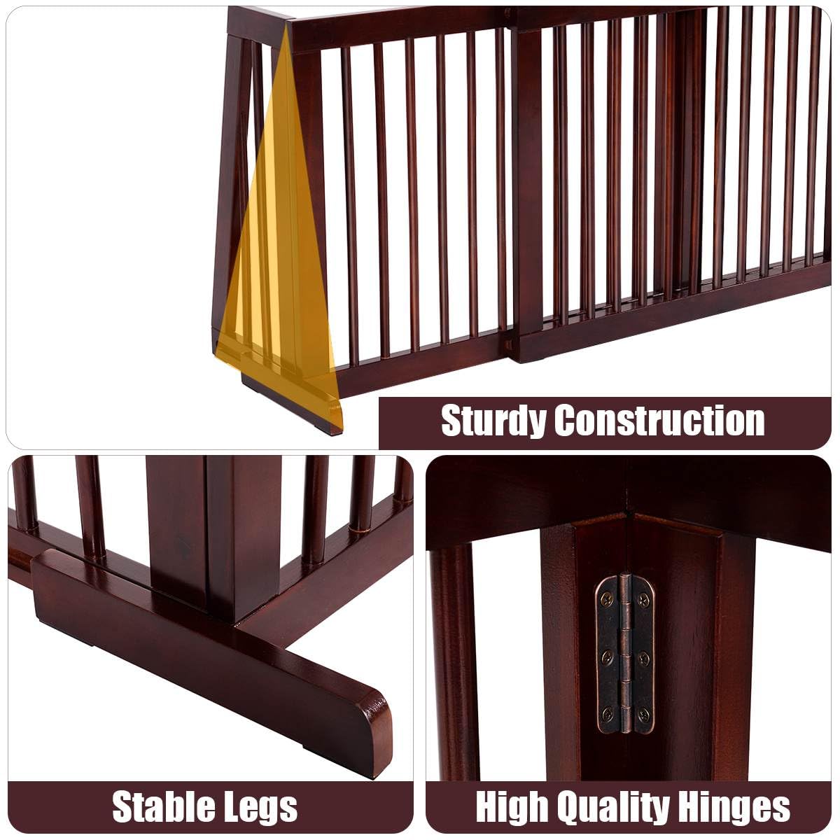 3 Panel Folding Wood Pet Slide Gate with Adjustable Length for Dogs