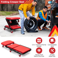 2-in-1 Rolling Creeper Seat, Folding Creeper w/PVC Padded Seat