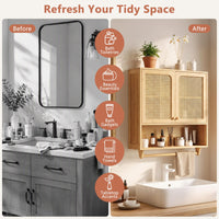 Bamboo Bathroom Wall Cabinet with Towel Rack and Rattan for Bathroom