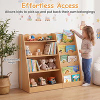 5-Tier Scalloped Shelves, Deep Compartments, Wooden Book