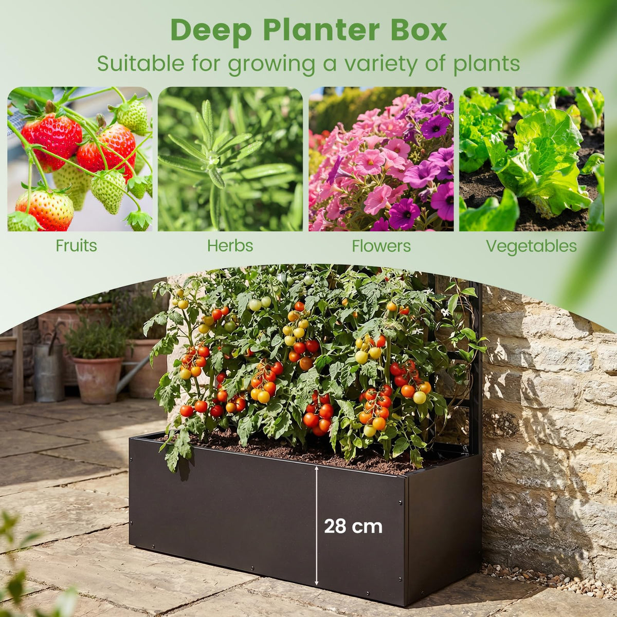 Metal Raised Garden Bed with Trellis, 90 x 40 x 180 cm Galvanized Planter Box