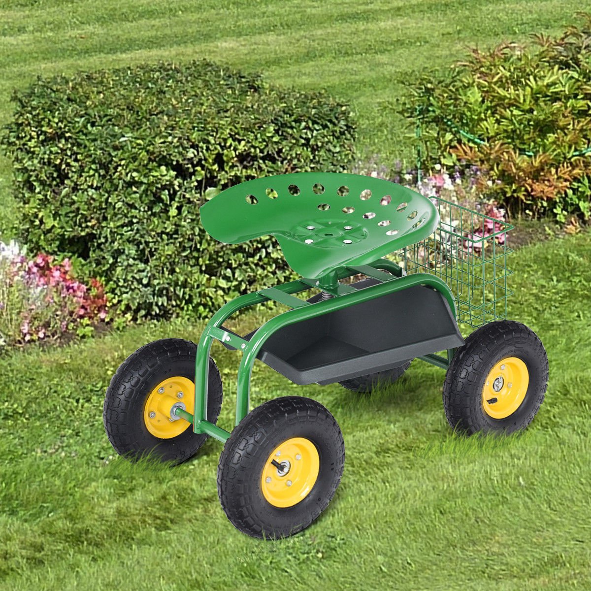 Giantex Rolling Garden Work Seat, 360 Swivel Gardening Workseat with Wheels