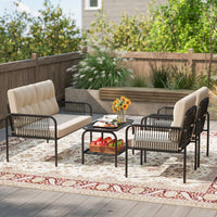 4 Pieces Patio Furniture Set, PE Rattan Sofa Chairs