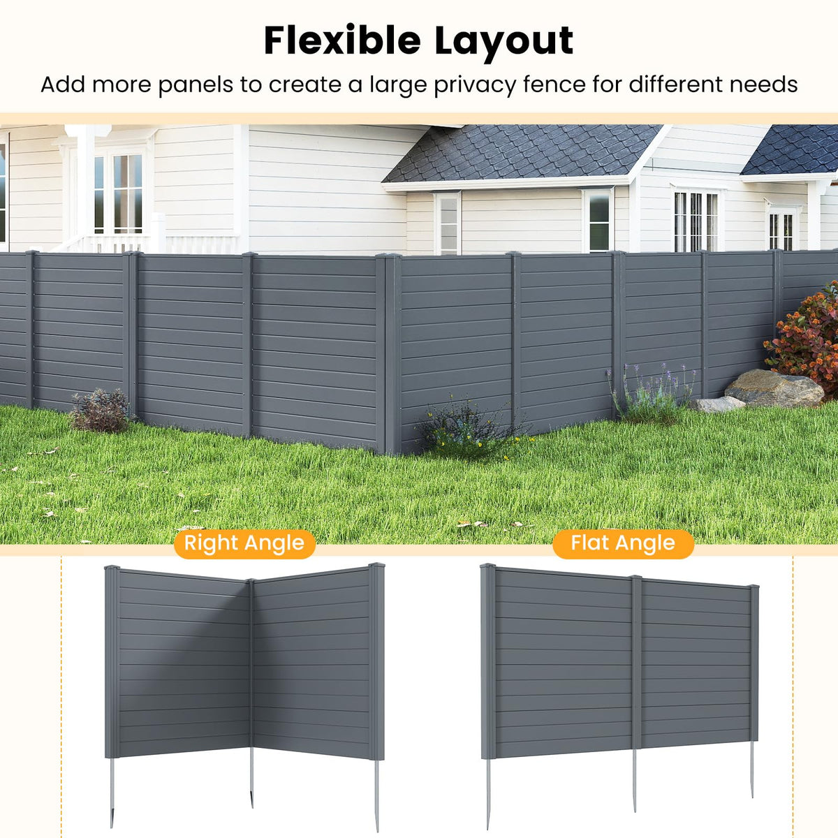 2 Panels 123cm x 123cm PP Privacy Fence Screen with Galvanized Ground Stakes