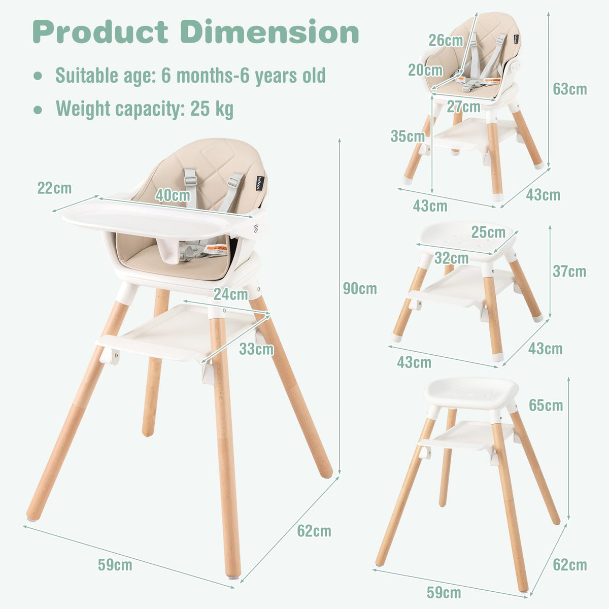6-in-1 Convertible Wooden Baby High Chair
